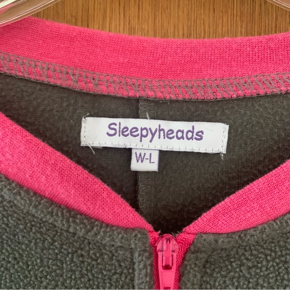 Women’s L SLEEPYHEADS Gray & Hot Pink Zip Front Fleece 1-PC Pajamas w/ Pockets - Picture 6 of 12